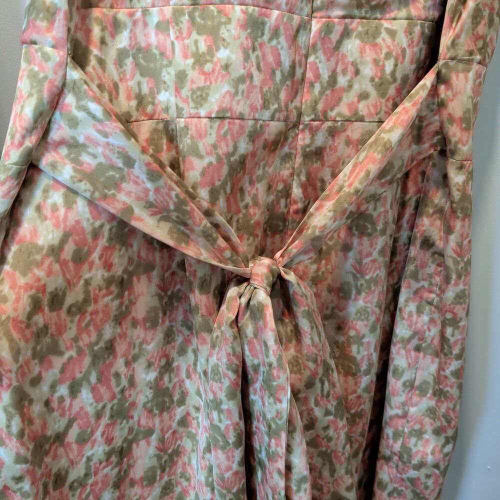 Talbots Women's Plus Sz 24W Peach Tan Satin V Neck Sheath Dress Waist Tie - Picture 4 of 8